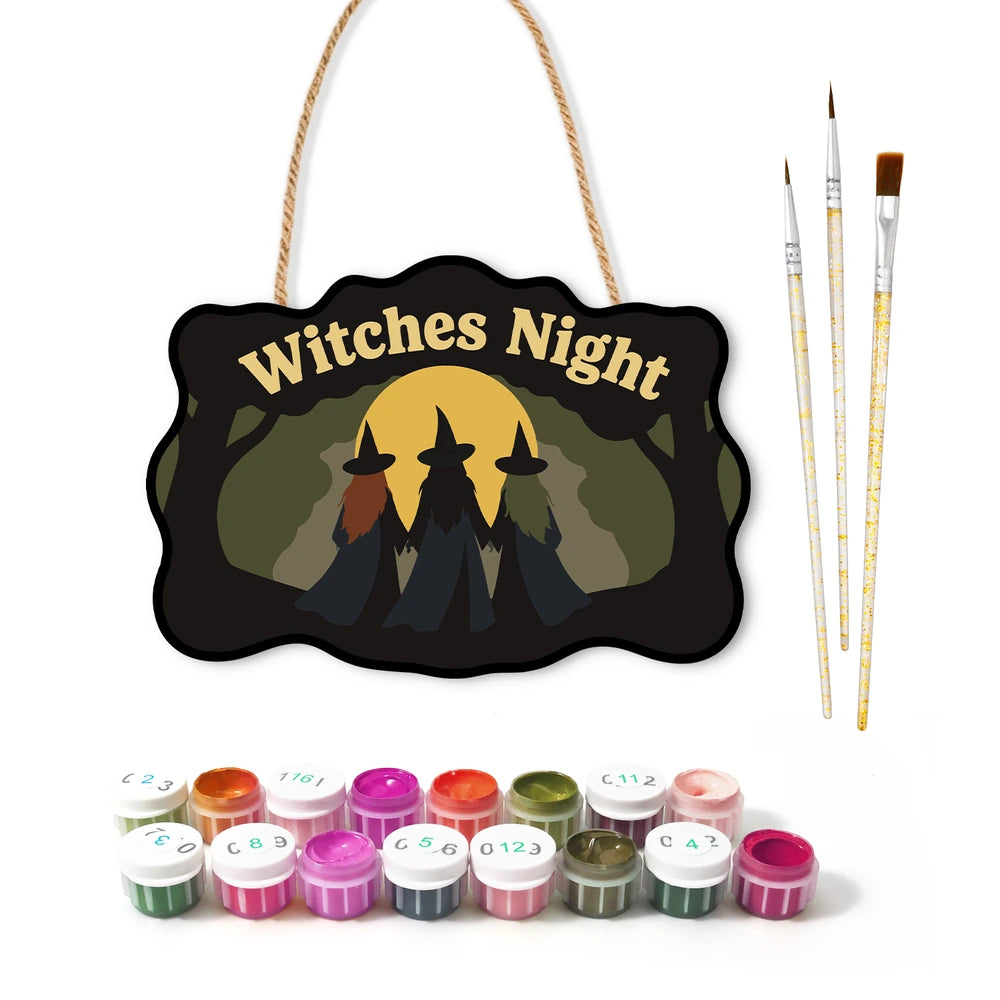 Paint by Numbers - Wooden Door Hanger | Witches Night