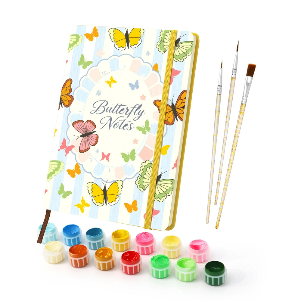 
Paint by Numbers Hardcover Journal Notebook - Butterflies on Pastel Stripes