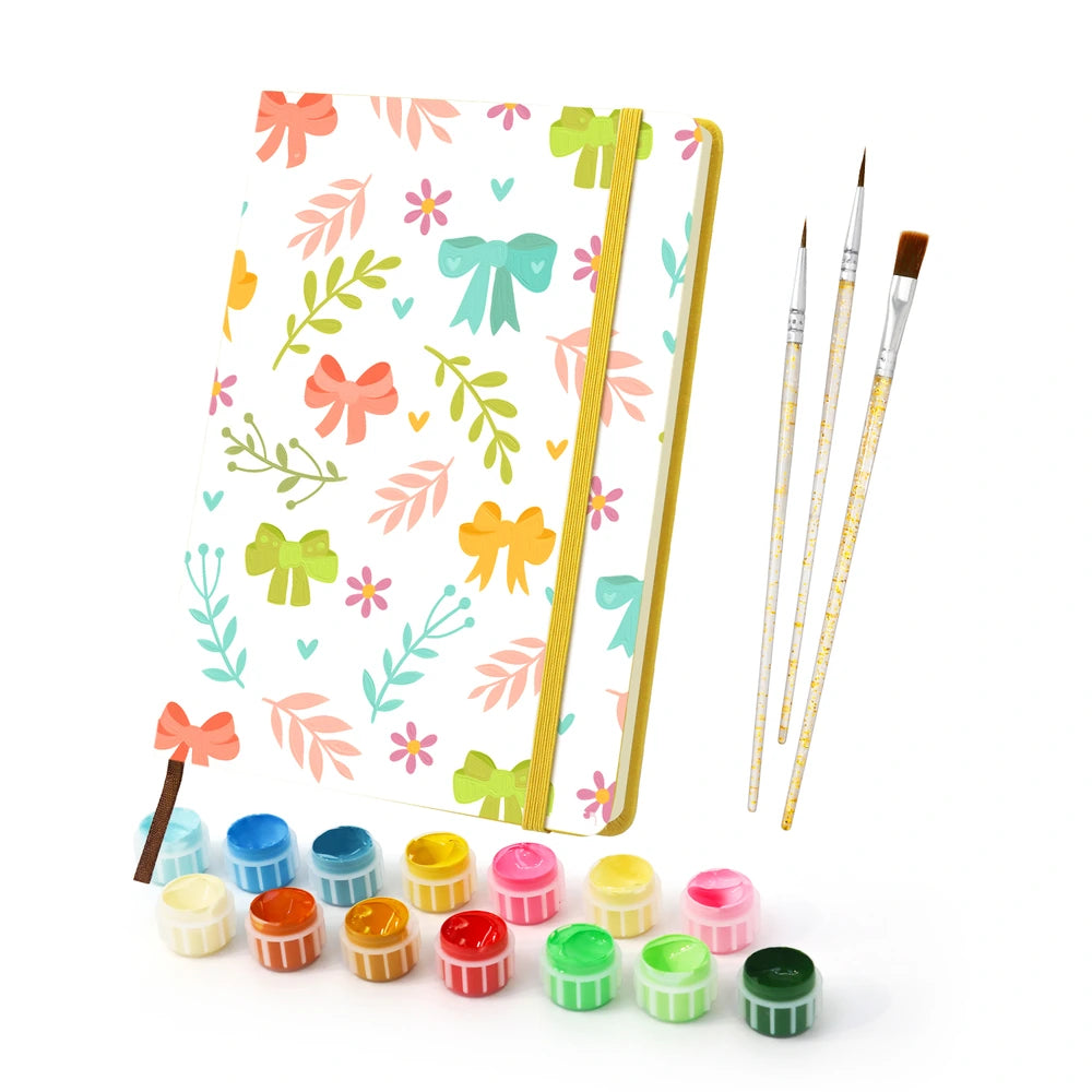 
Paint by Numbers Hardcover Journal Notebook - Coral Bows and Sprigs