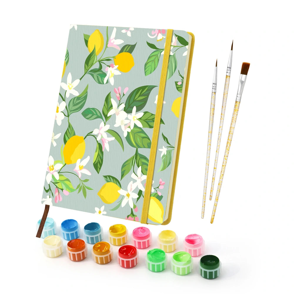 
Paint by Numbers Hardcover Journal Notebook - Lemon Blossoms on Sage