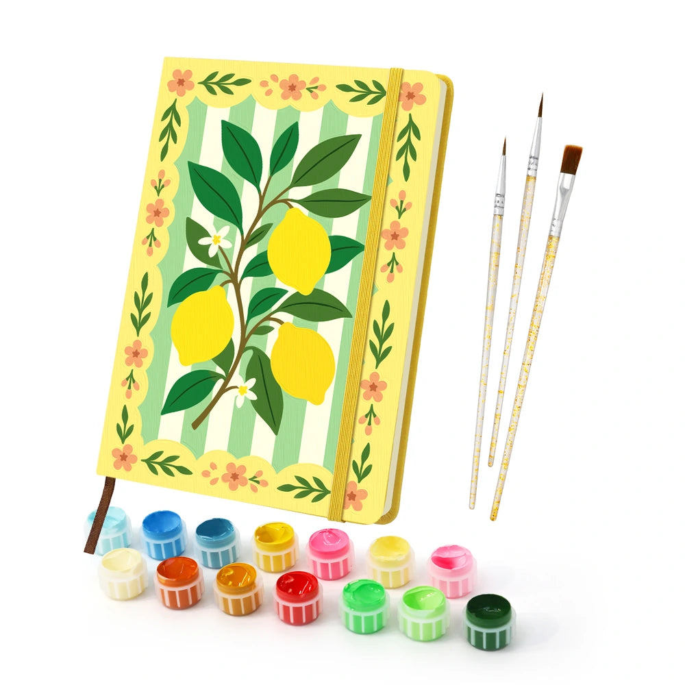 
Paint by Numbers Hardcover Journal Notebook - Lemon Tree on Yellow Stripes