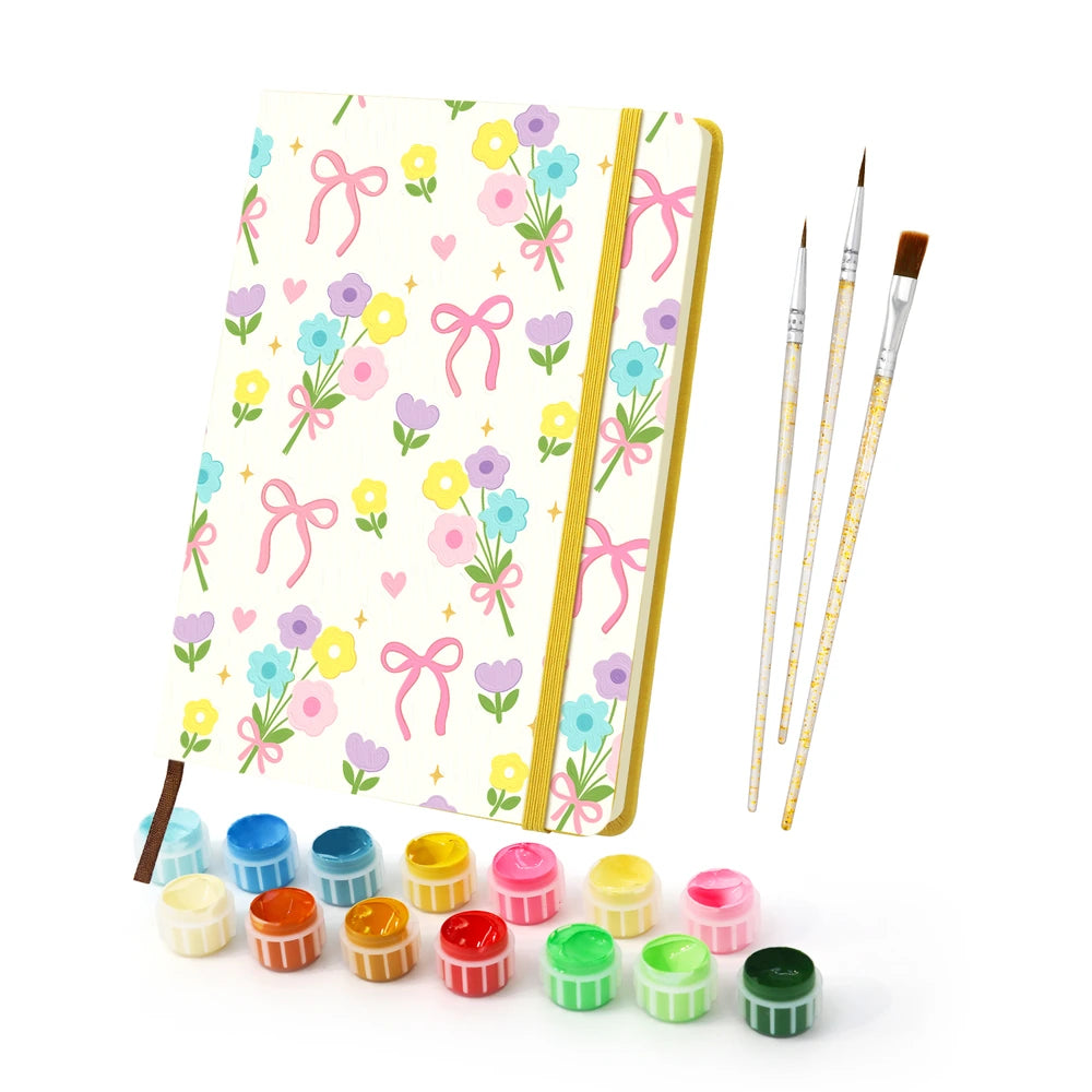 
Paint by Numbers Hardcover Journal Notebook - Pink Bows and Wildflowers