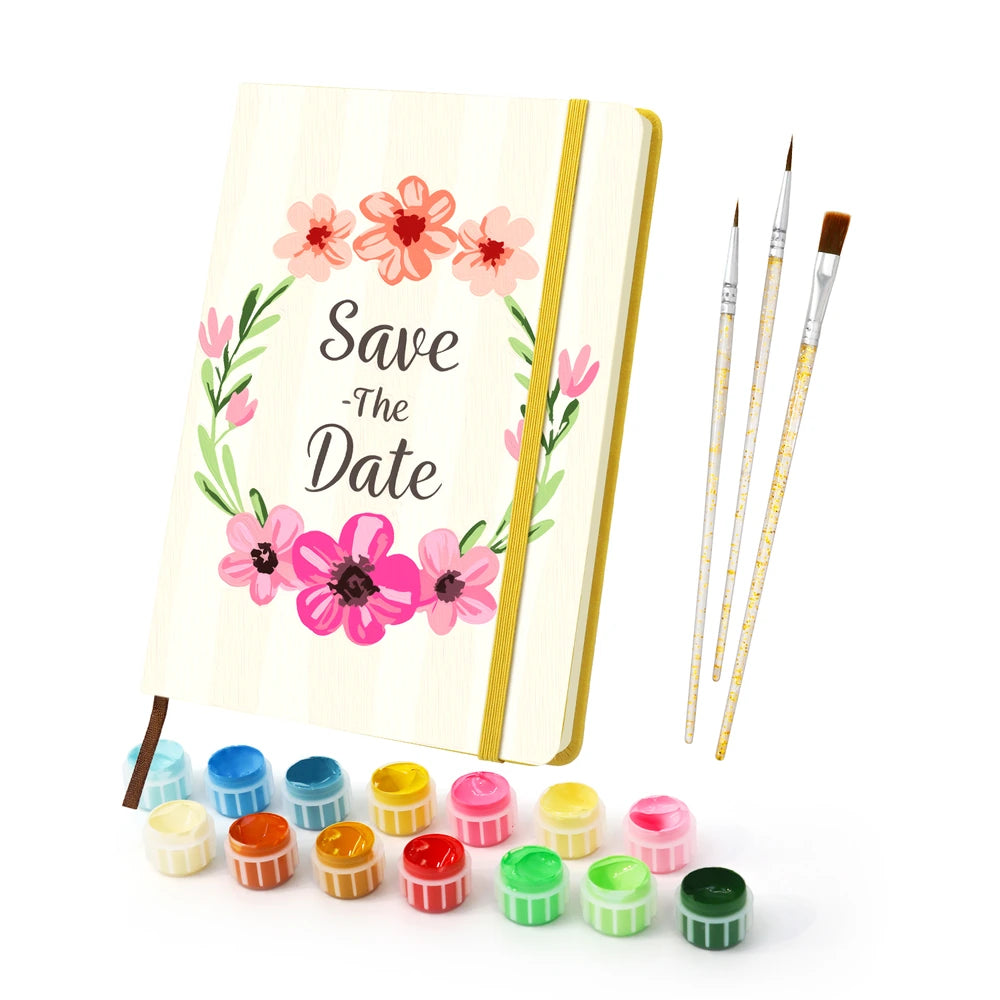 
Paint by Numbers Hardcover Journal Notebook - Save the Date Floral Wreath