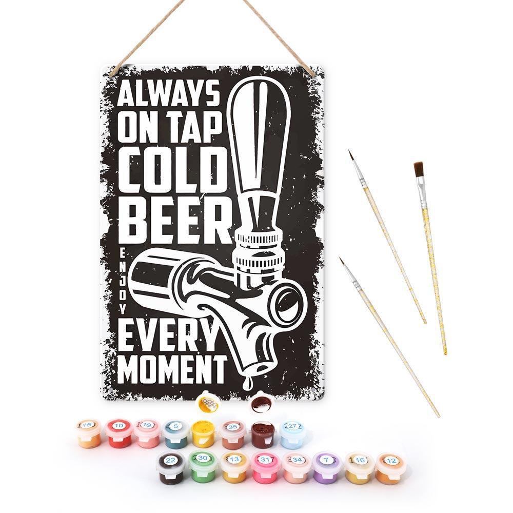 Paint by Numbers – Vintage Metal Bar Art | Cold Beer on Tap (B/W)