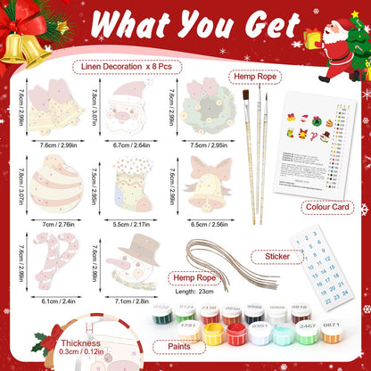Paint by Numbers – 8 Christmas Ornaments – Festive Bells, Santa & Holiday Cheer Set