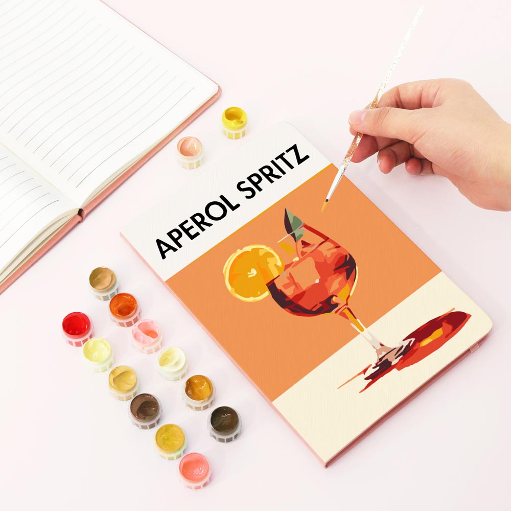 Paint by Numbers Hardcover Journal Notebook - Aperol Spritz Cocktail