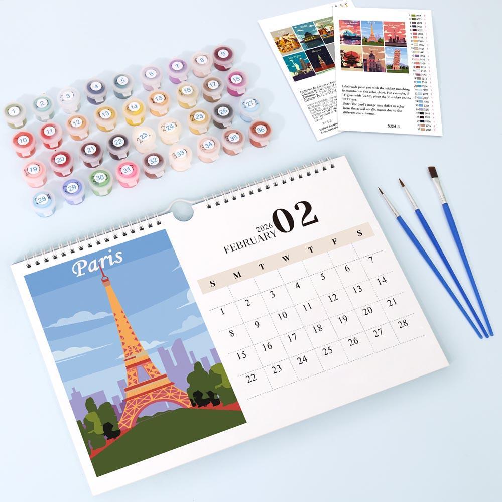 Paint by Numbers - 2026 Wall Calendar - World Landmarks Edition