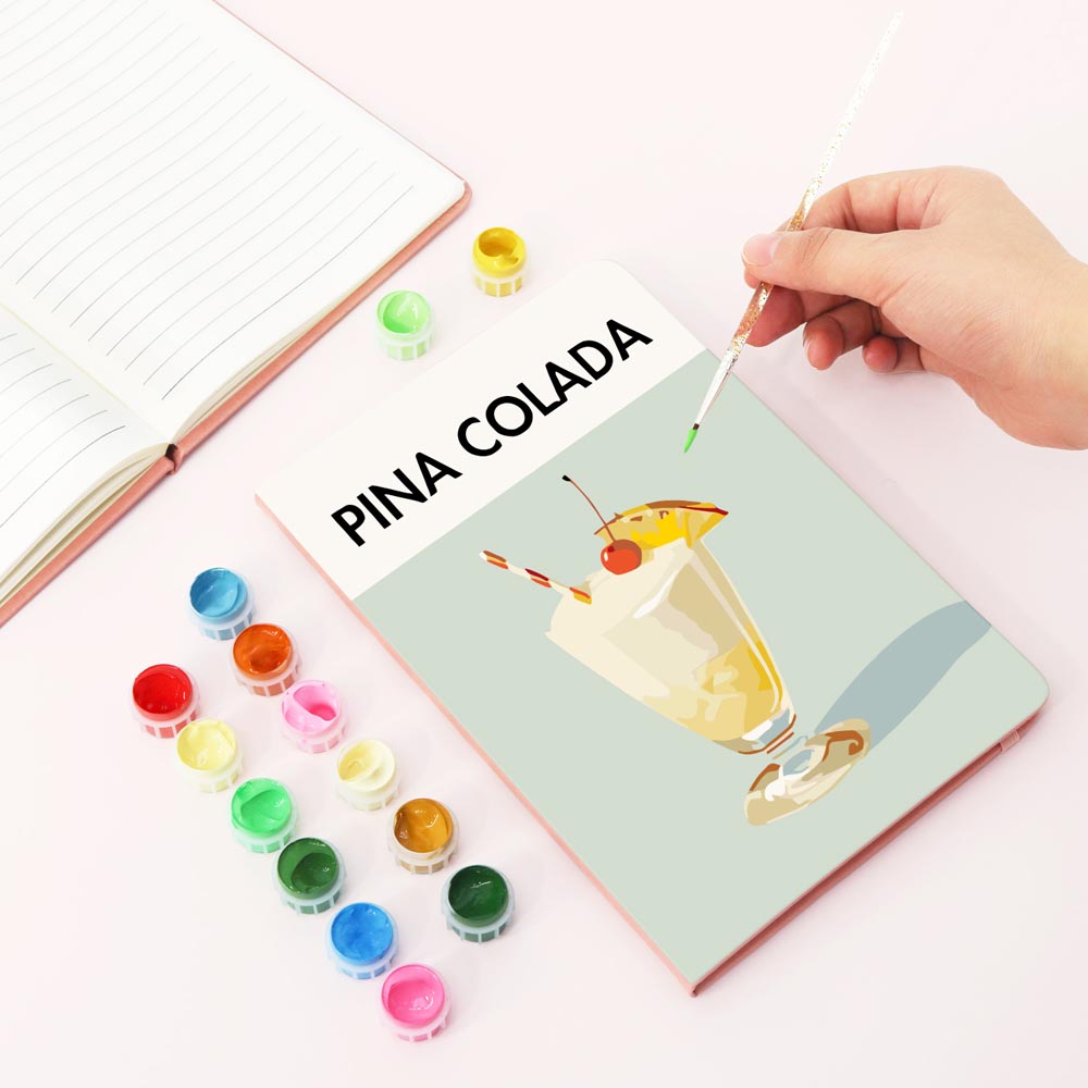 Paint by Numbers Hardcover Journal Notebook - Pina Colada Cocktail