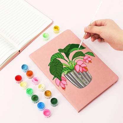 Paint by Numbers Hardcover Journal Notebook - Flowering Potted Plant