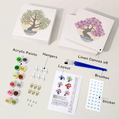 Paint by Numbers – 6 Mini Paintings | Bonsai Trees Set