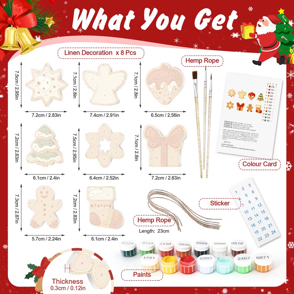
Paint by Numbers – 8 Christmas Ornaments – Angel, Gingerbread & Festive Cookie Set