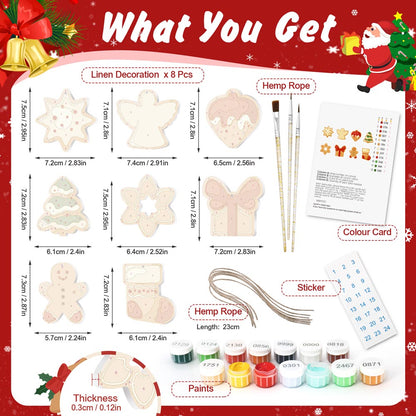 Paint by Numbers – 8 Christmas Ornaments – Angel, Gingerbread & Festive Cookie Set