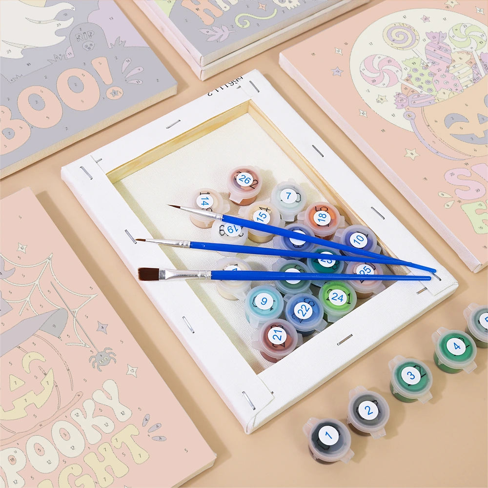 Paint by Numbers – 6 Mini Paintings | Boo and Sweet Frights Lettering Set