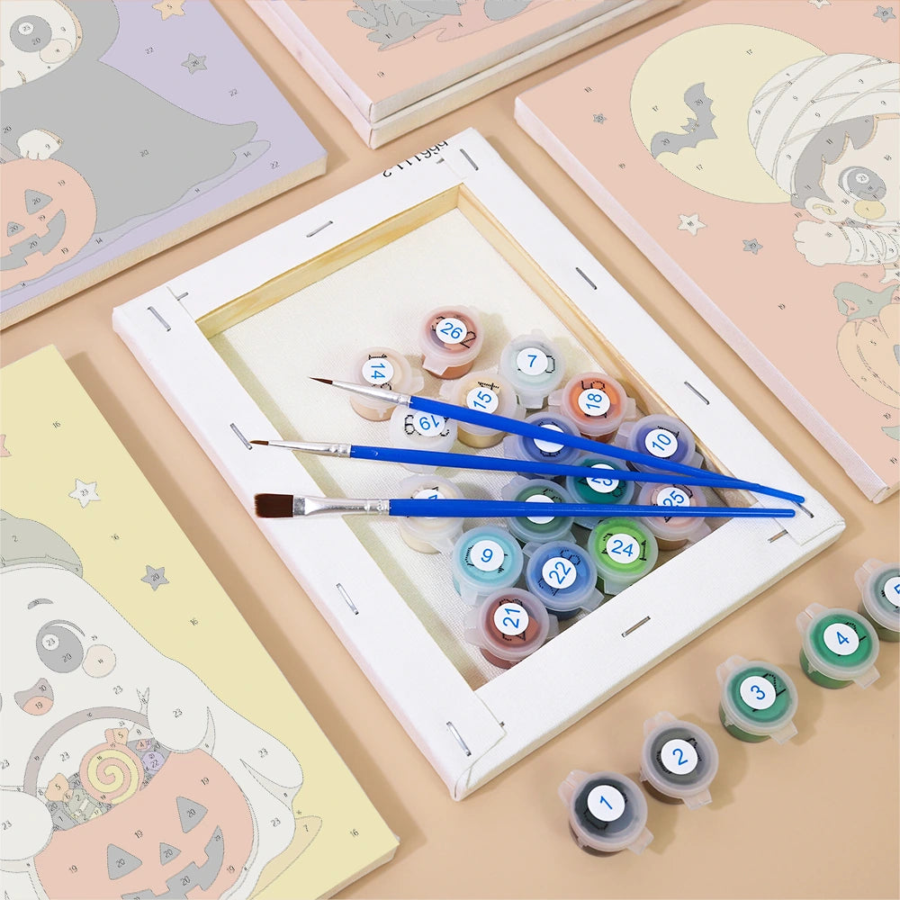 Paint by Numbers – 6 Mini Paintings | Chibi Halloween Costumes Set