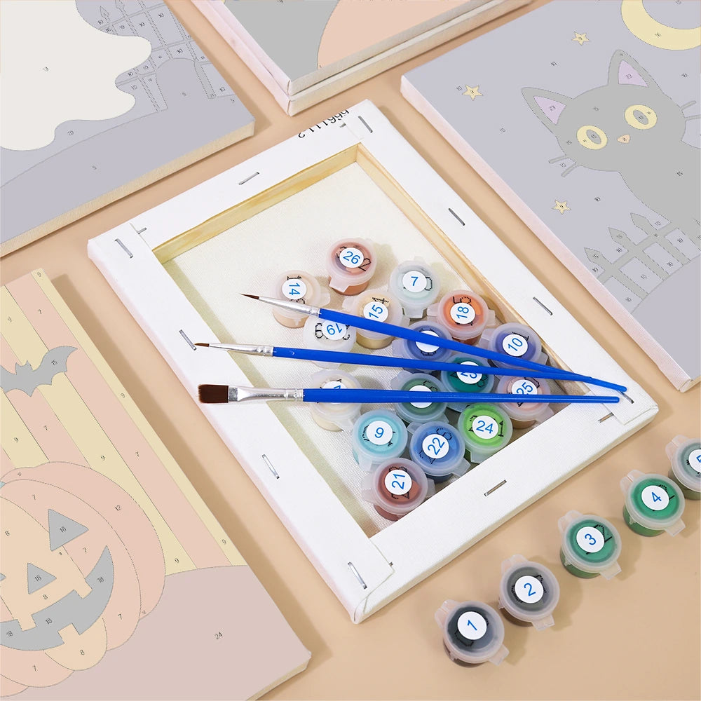 Paint by Numbers – 6 Mini Paintings | Classic Halloween Icons Set