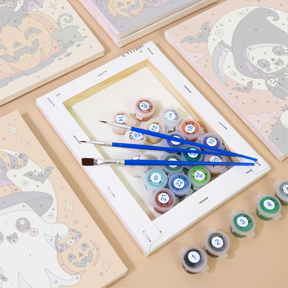 
Paint by Numbers – 6 Mini Paintings | Cute Costume Characters Under the Moon Set