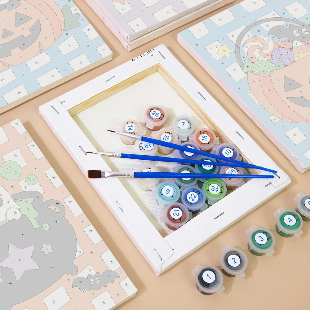 Paint by Numbers – 6 Mini Paintings | Gingham Halloween Characters Set