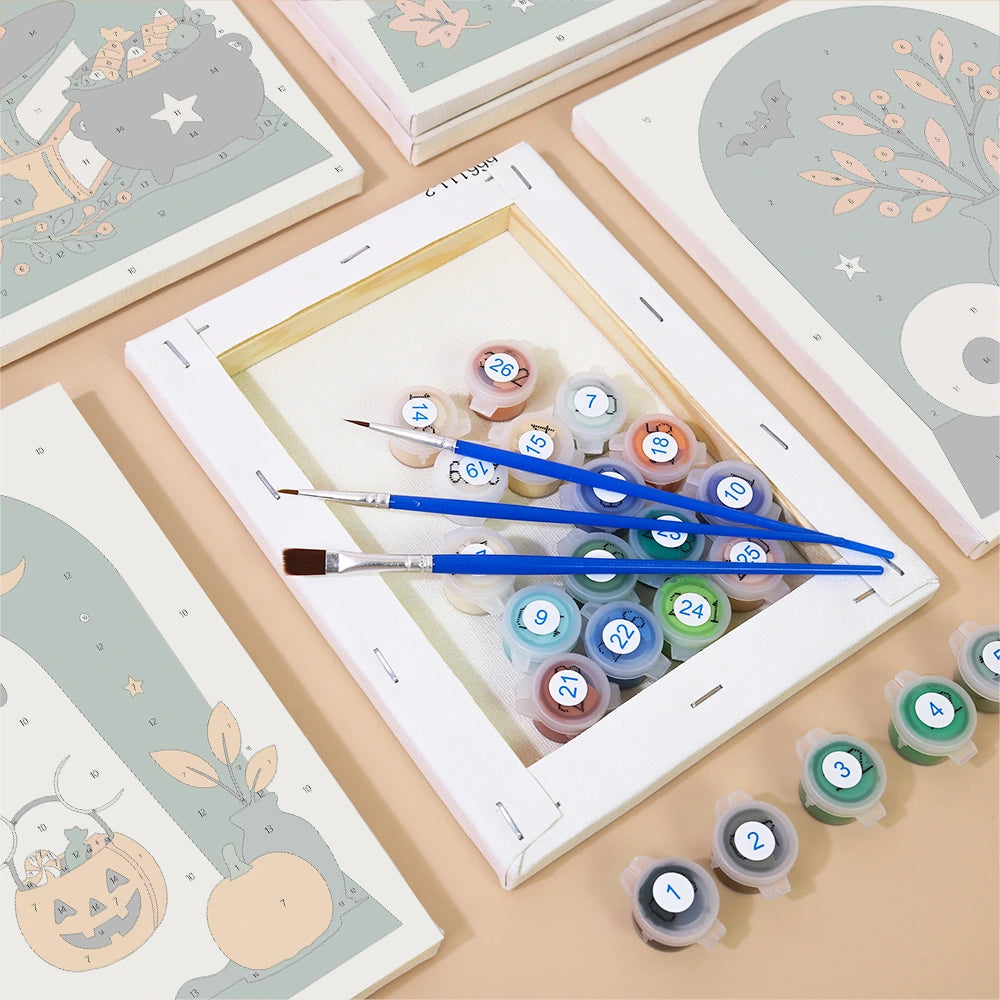 Paint by Numbers – 6 Mini Paintings | Green Arch Halloween Scenes Set