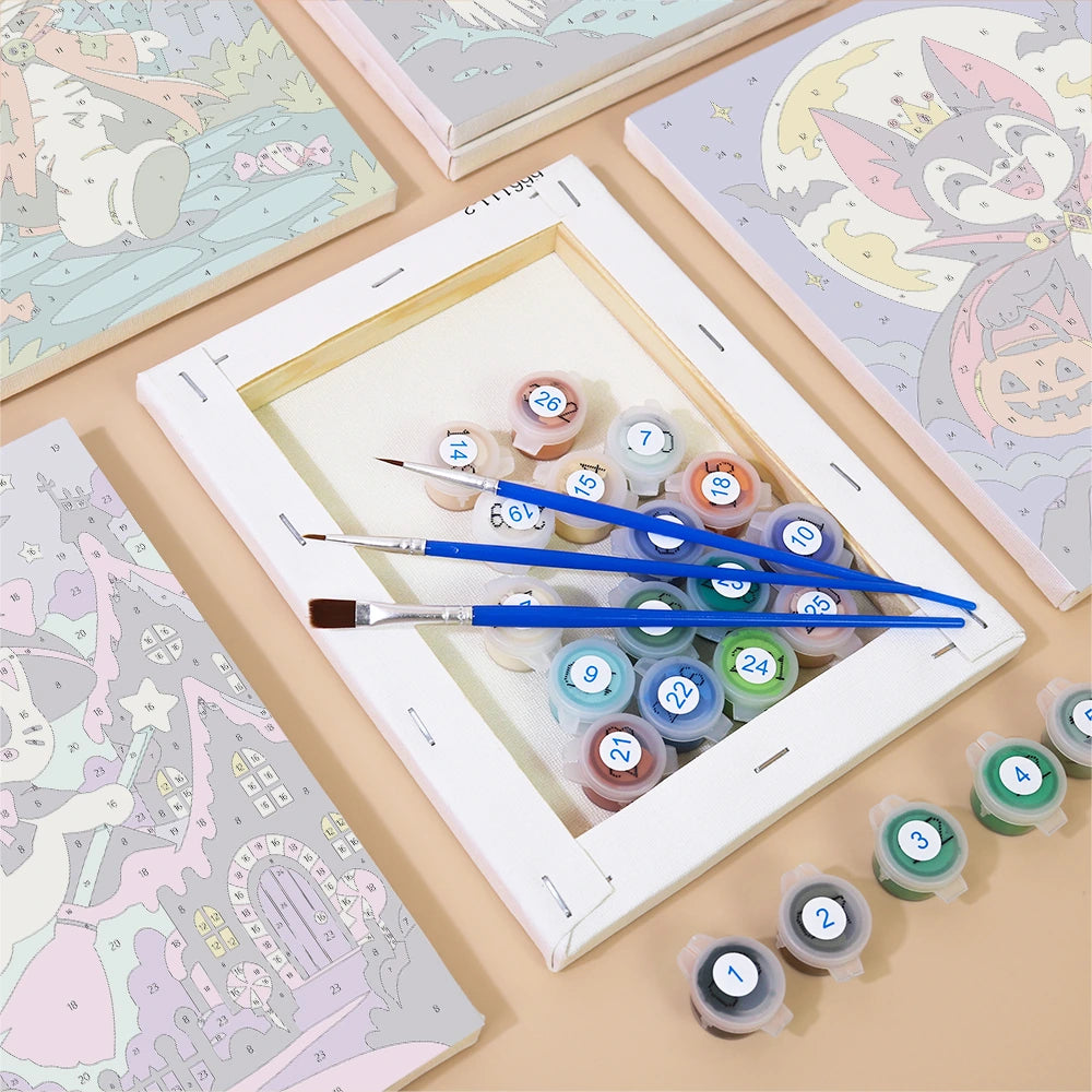 Paint by Numbers – 6 Mini Paintings | Halloween Circus Characters Set