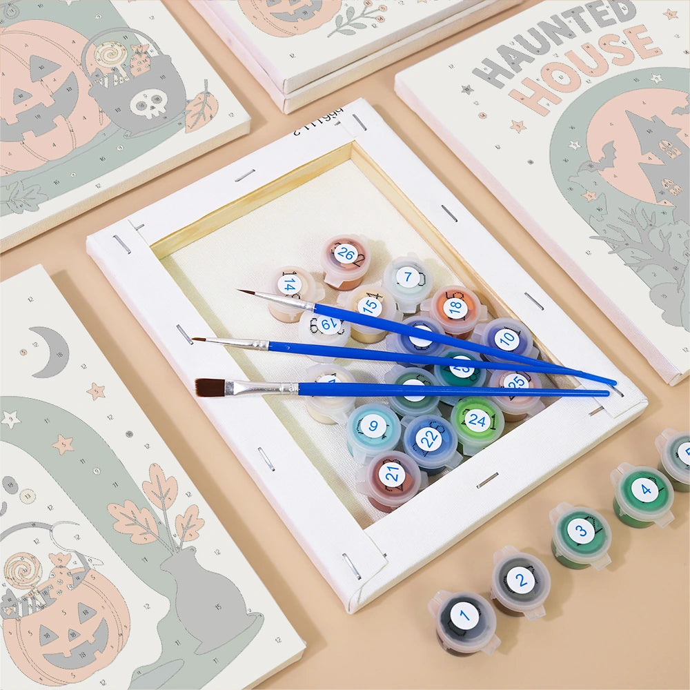 Paint by Numbers – 6 Mini Paintings | Happy Haunting Lettering Set