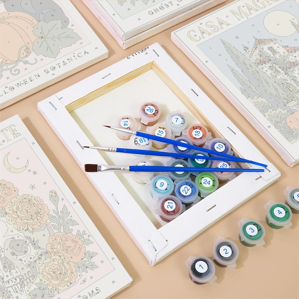 Paint by Numbers – 6 Mini Paintings | Italian Botanical Halloween Posters Set