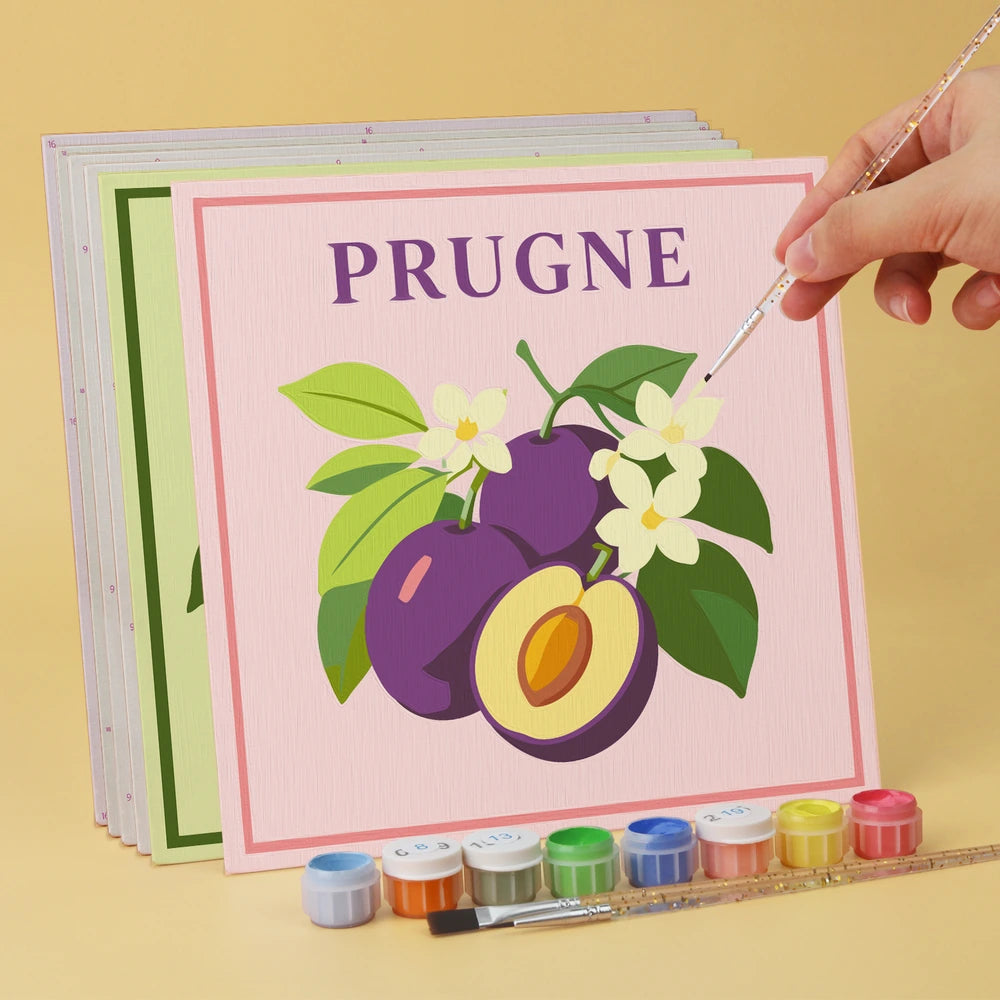 Paint by Numbers – 6 Mini Paintings | Italian Fruit Labels (Square)