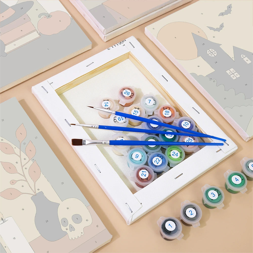 Paint by Numbers – 6 Mini Paintings | Minimalist Halloween Interiors Set