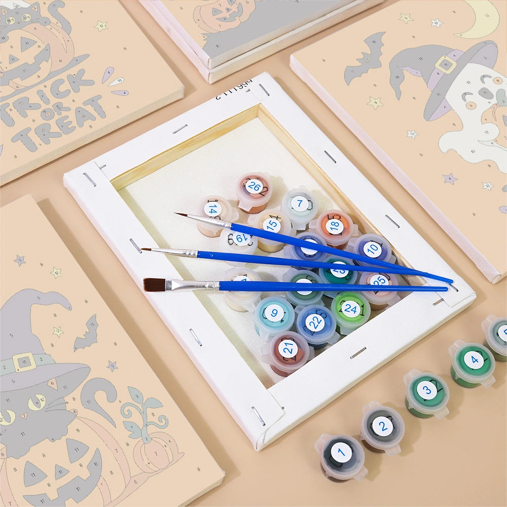 Paint by Numbers – 6 Mini Paintings | Orange Trick or Treat Ghosts Set