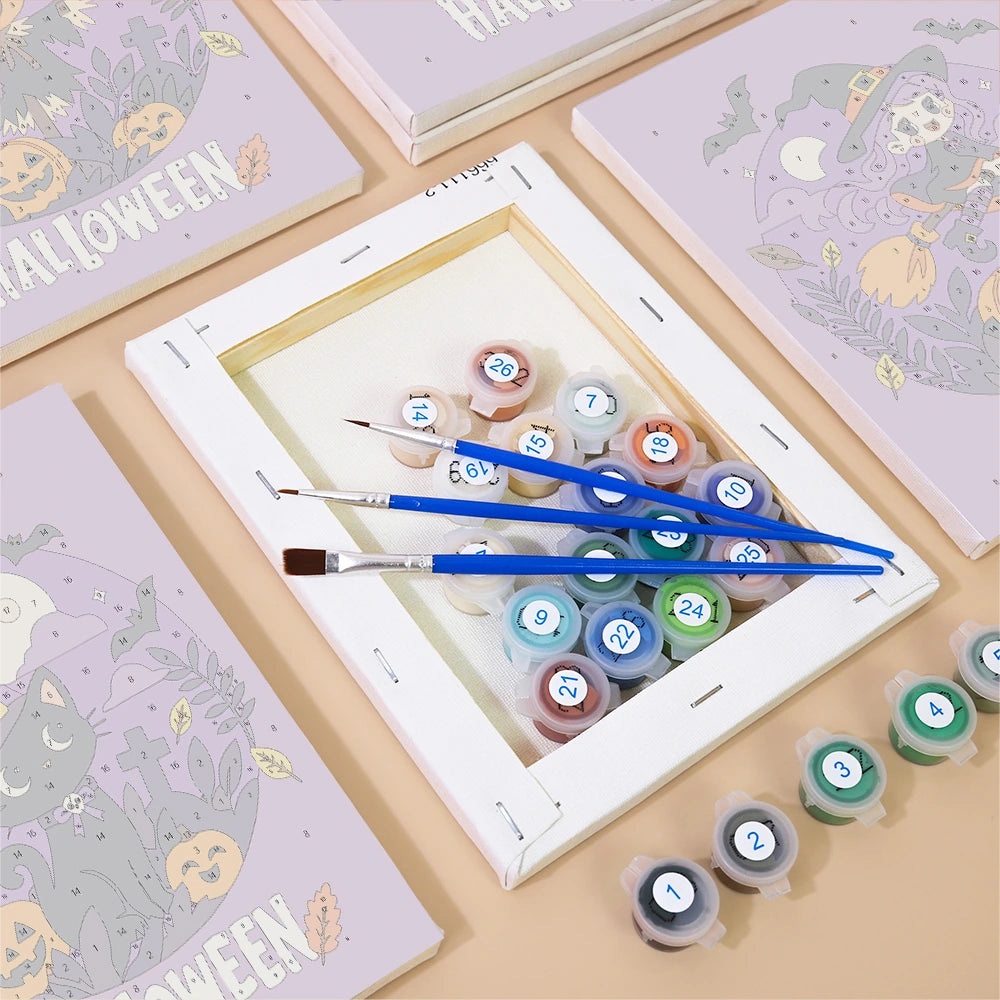 Paint by Numbers – 6 Mini Paintings | Purple Halloween Lettering Set