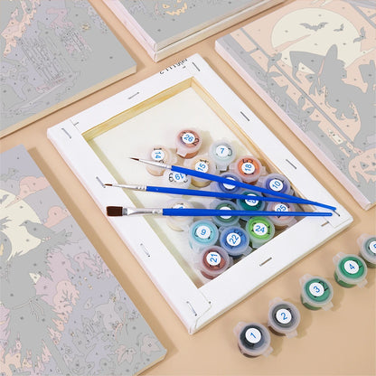 Paint by Numbers – 6 Mini Paintings | Silhouettes Under the Full Moon Set