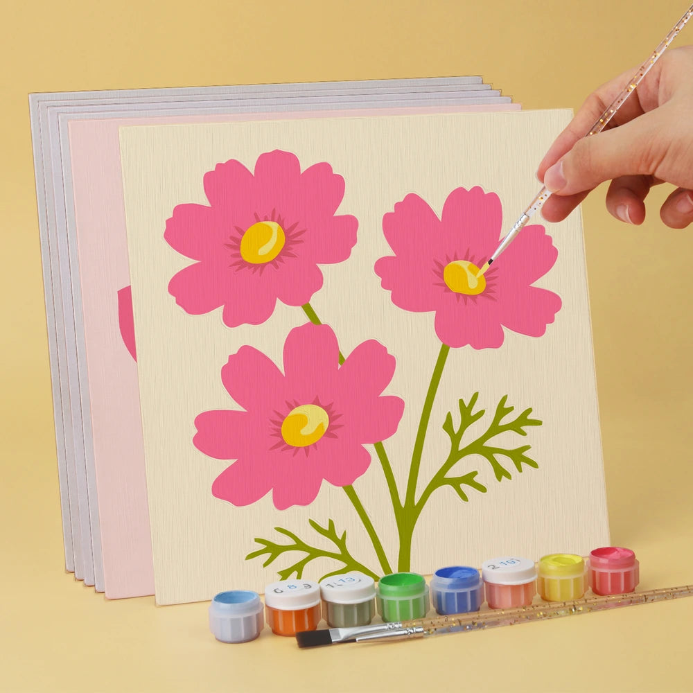 Paint by Numbers – 6 Mini Paintings | Simple Garden Blooms (Square)