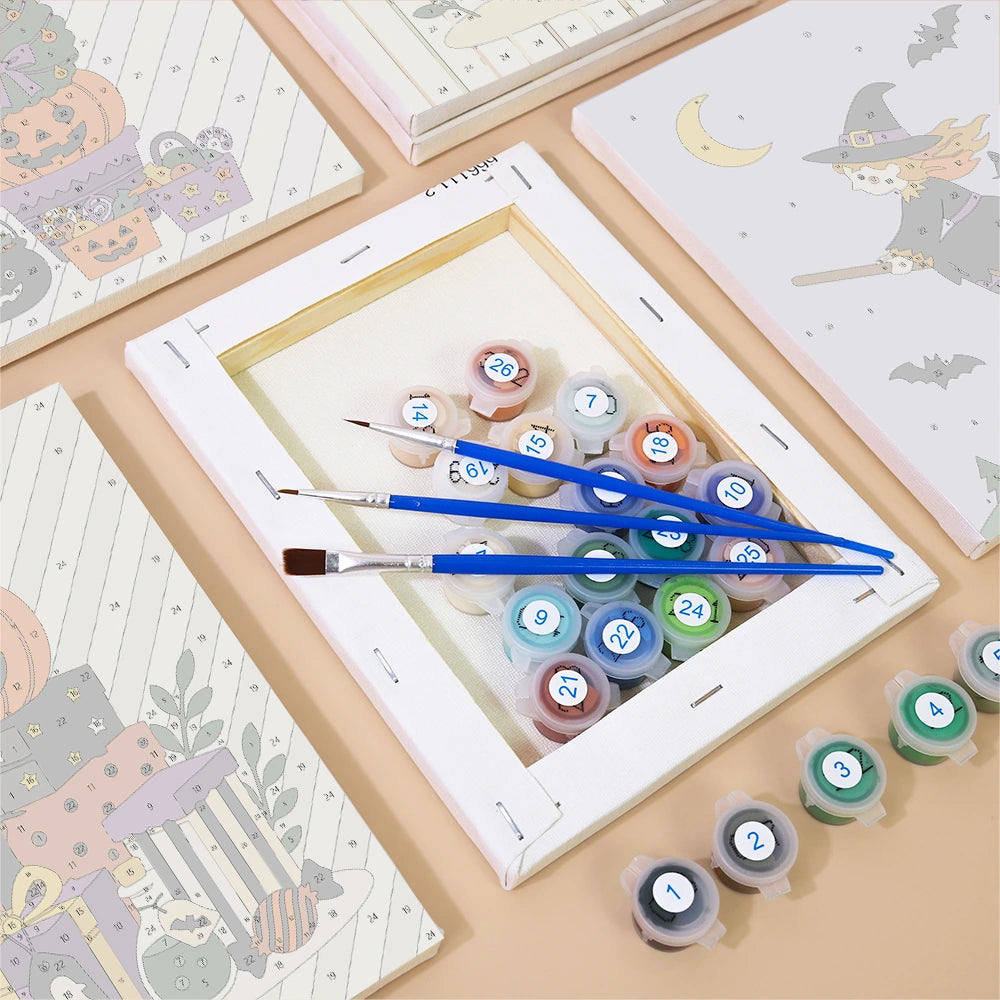 Paint by Numbers – 6 Mini Paintings | Striped Halloween Decorations Set