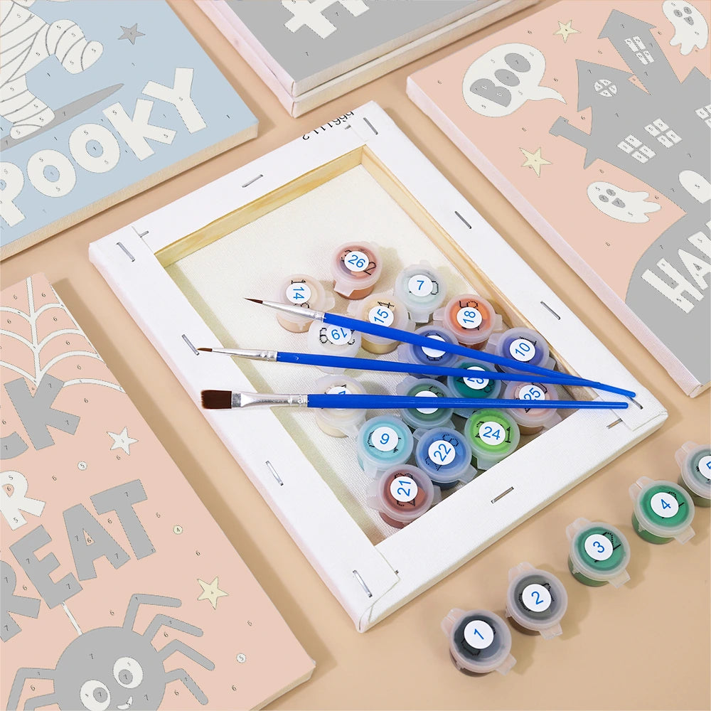 
Paint by Numbers – 6 Mini Paintings | Trick or Treat Party Posters Set