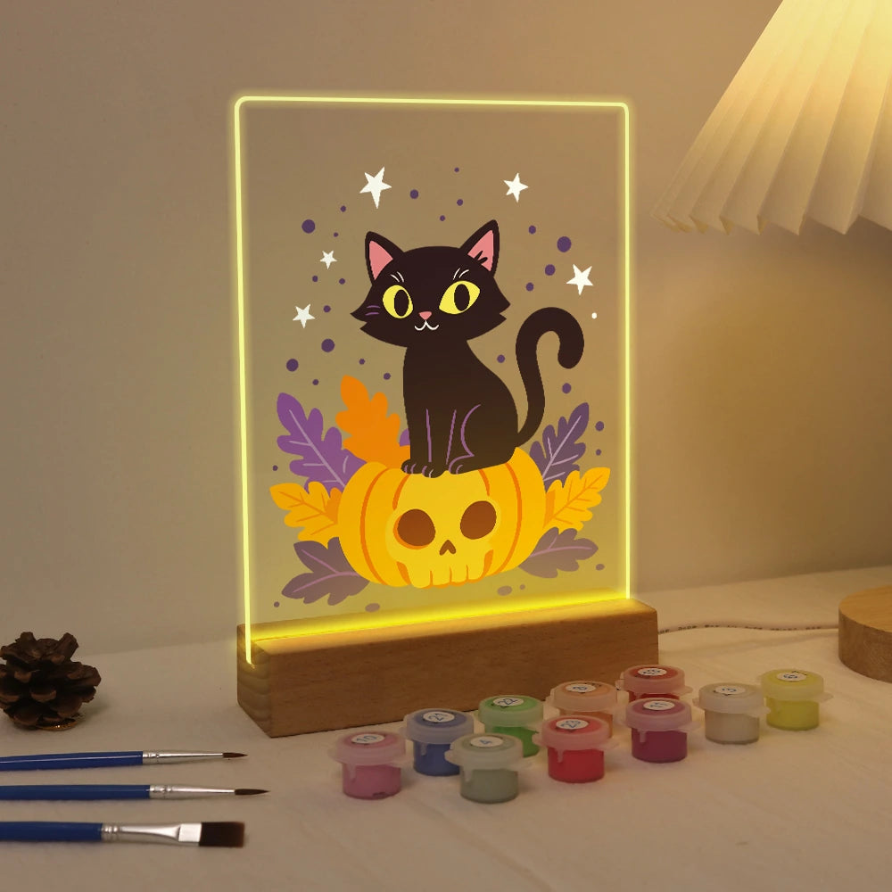
Paint by Numbers - Halloween Light | Black Cat on a Pumpkin