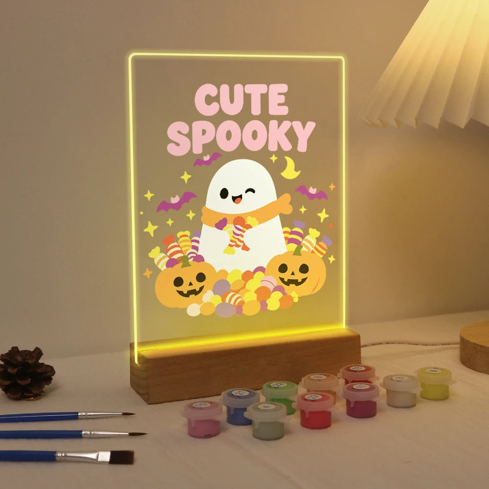 
Paint by Numbers - Halloween Light | Cute Spooky Ghost with Candy