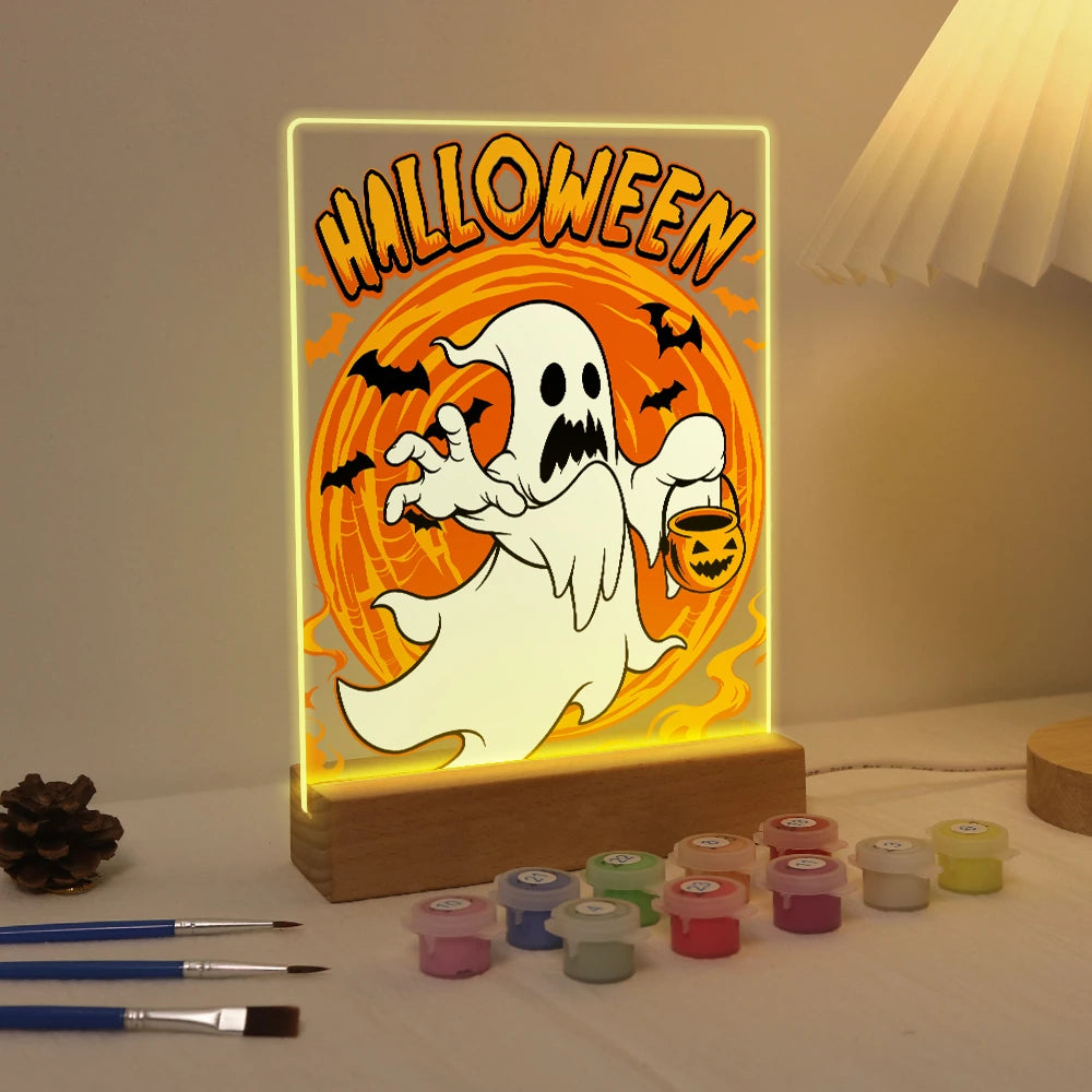 Paint by Numbers - Halloween Light | Ghost with Candy Bucket