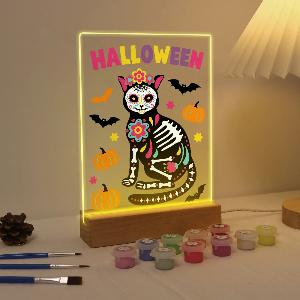 
Paint by Numbers - Halloween Light | Sugar Skull Cat with Flowers