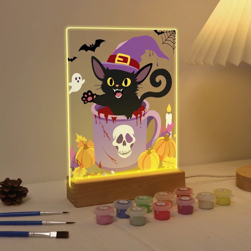 
Paint by Numbers - Halloween Light | Witch Cat in a Teacup