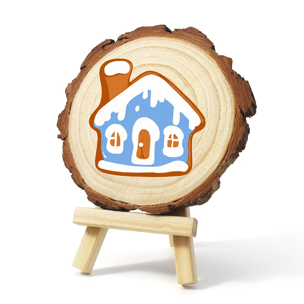 Paint by Numbers - Wood Slice | Blue Gingerbread House