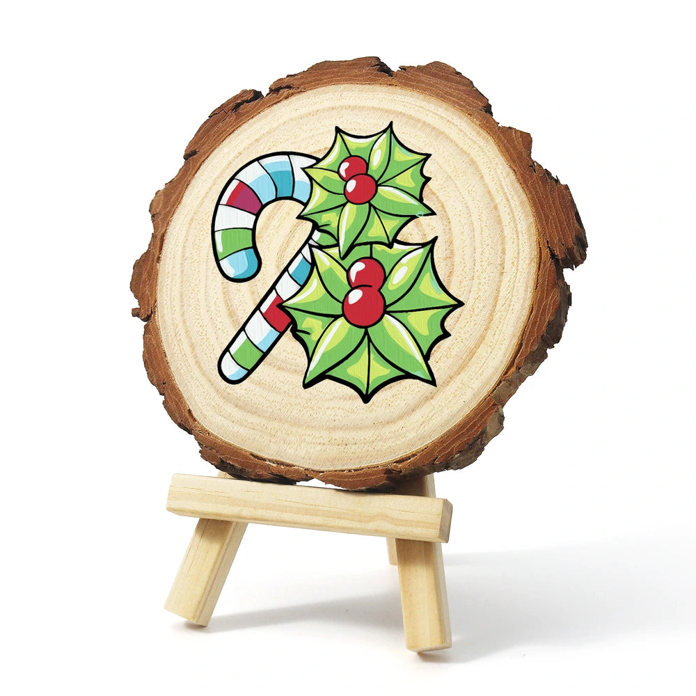 
Paint by Numbers - Wood Slice | Candy Cane and Holly