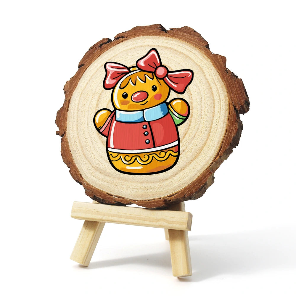 
Paint by Numbers - Wood Slice | Gingerbread Girl with a Bow