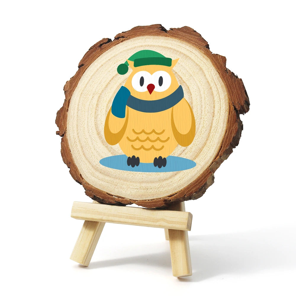 
Paint by Numbers - Wood Slice | Owl in a Winter Scarf