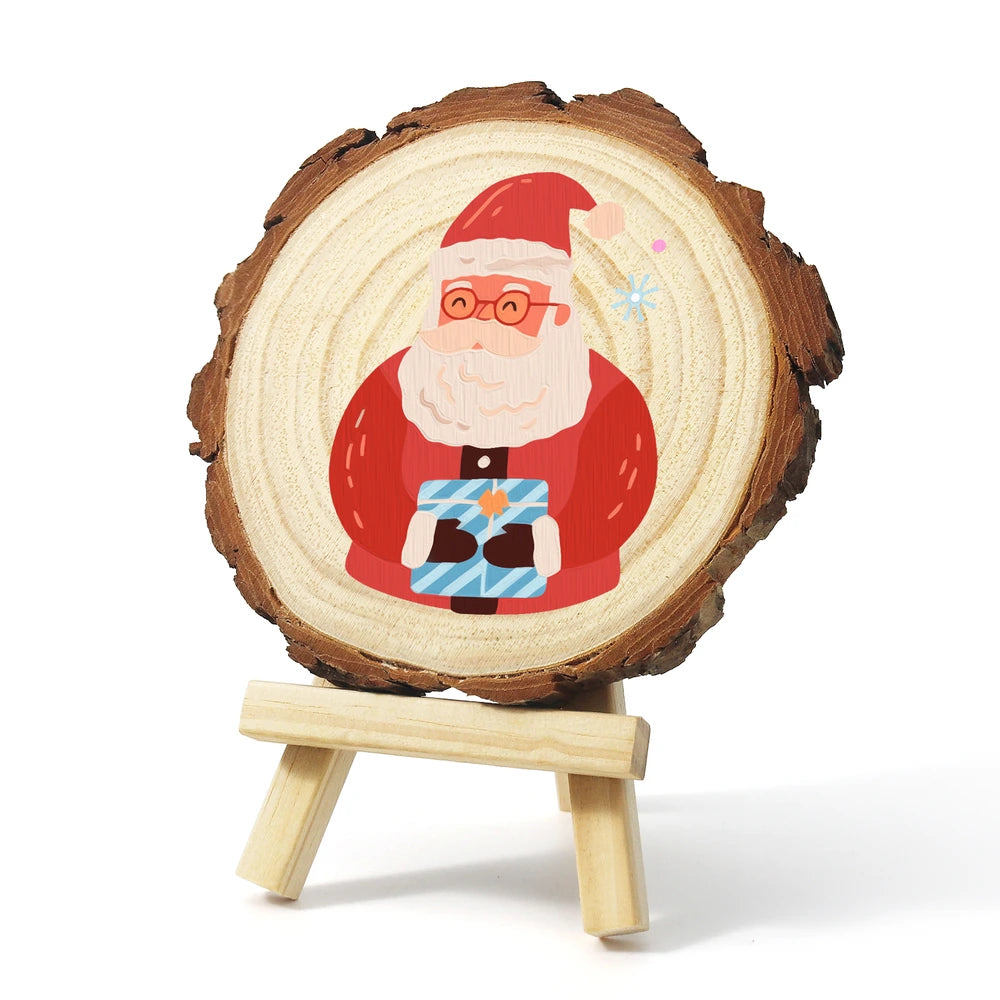 
Paint by Numbers - Wood Slice | Santa with a Blue Gift