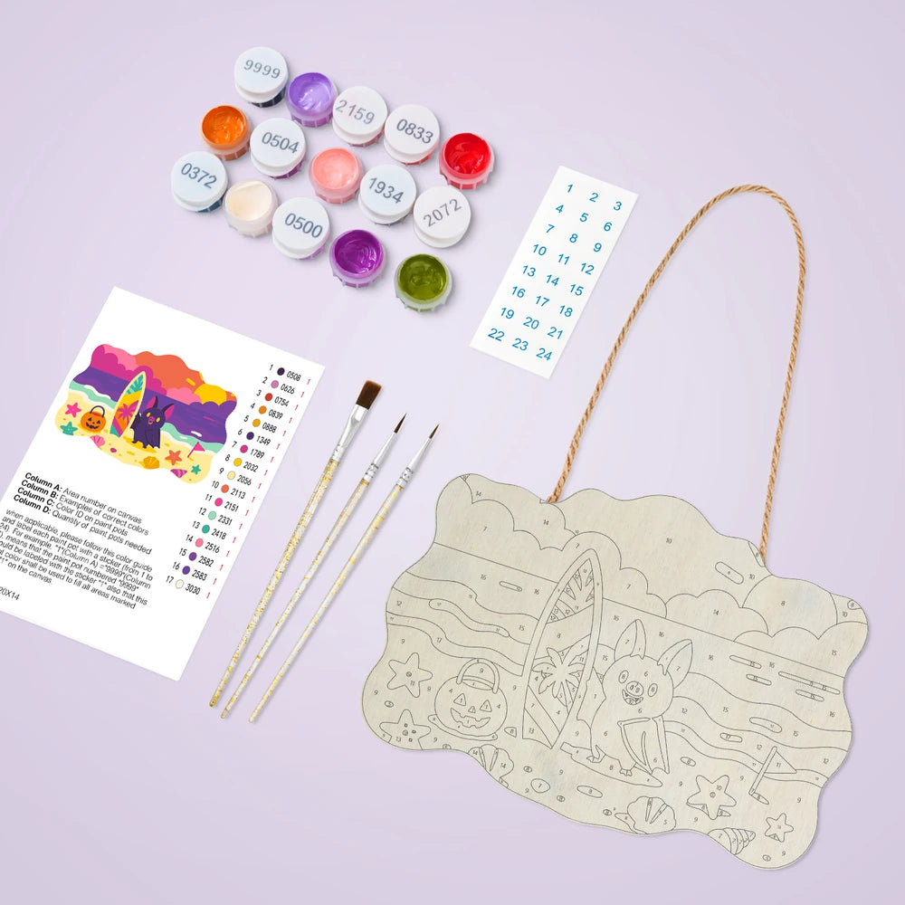 Paint by Numbers - Wooden Door Hanger | Bat at the Beach