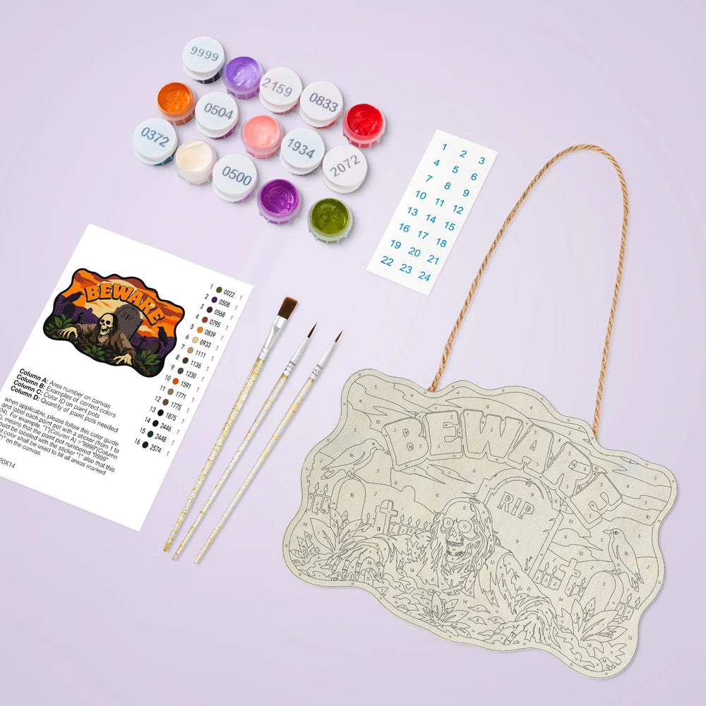 Paint by Numbers - Wooden Door Hanger | Beware of the Graveyard