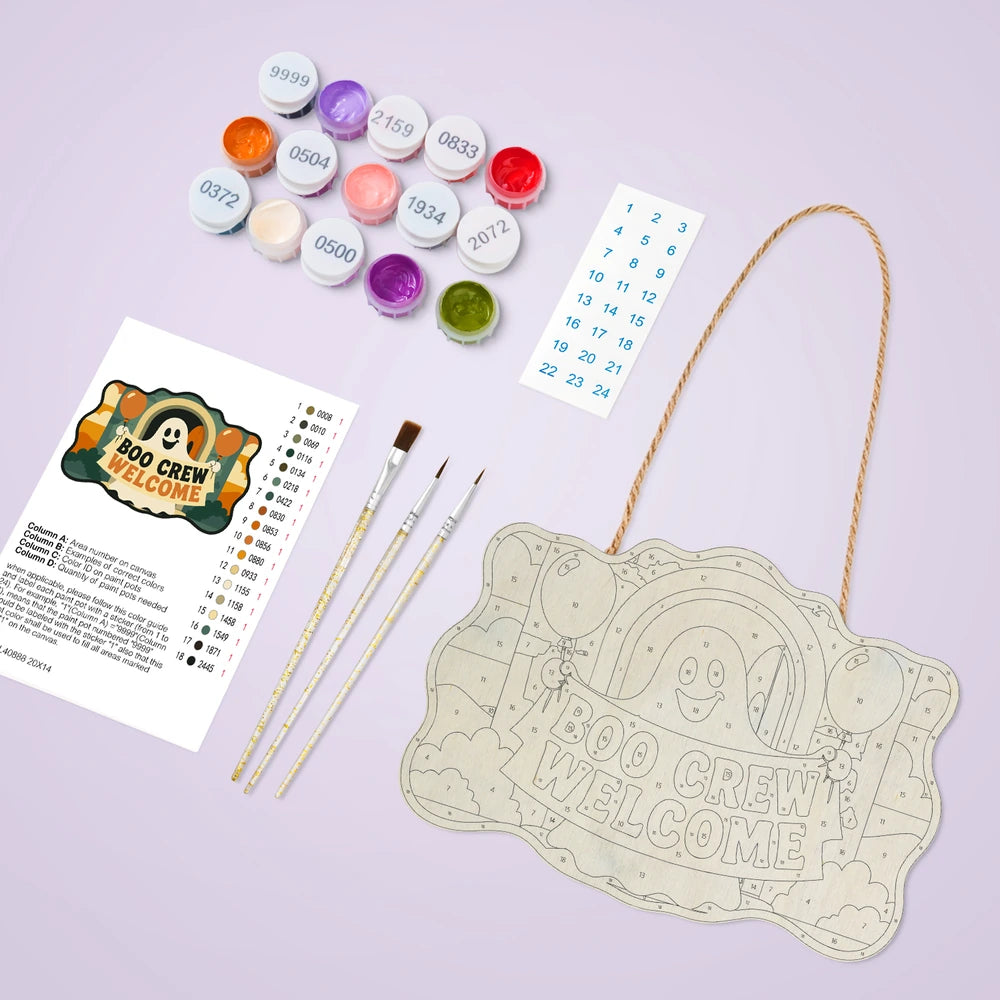 Paint by Numbers - Wooden Door Hanger | Boo Crew Welcome