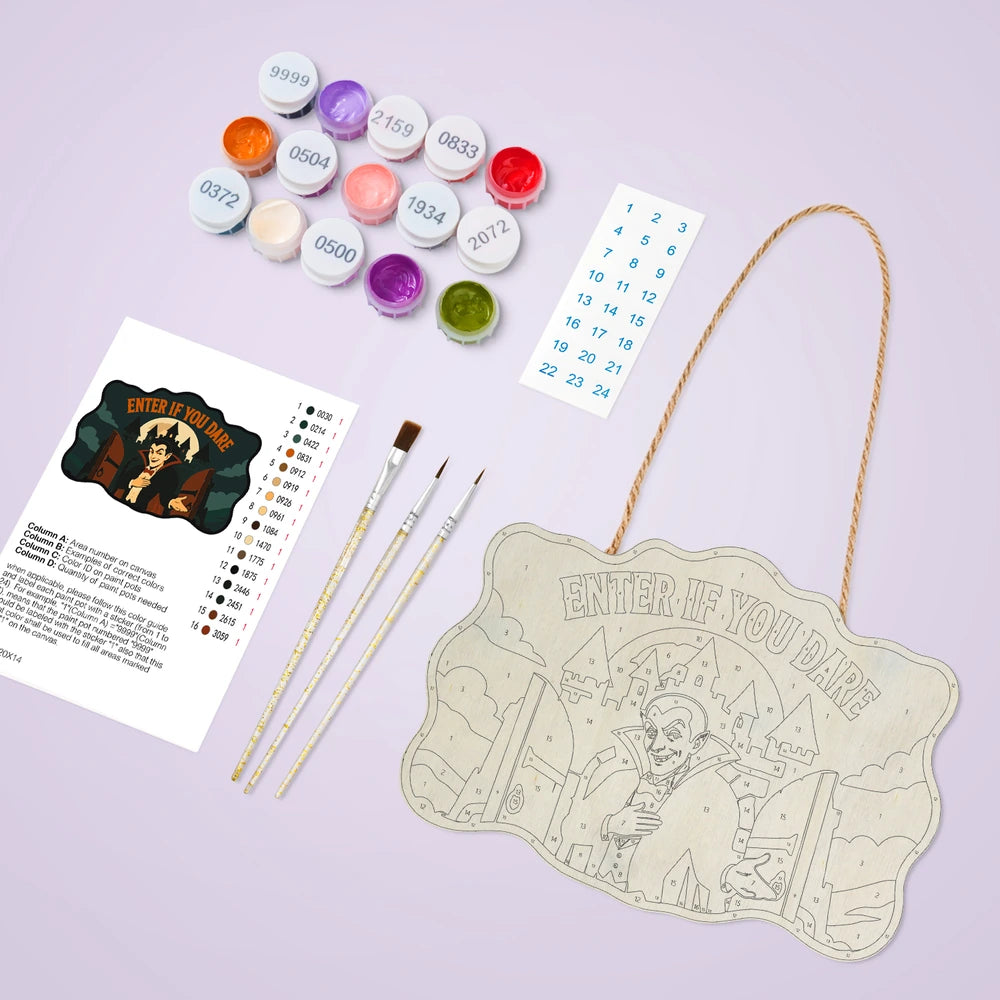 
Paint by Numbers - Wooden Door Hanger | Enter If You Dare Vampire