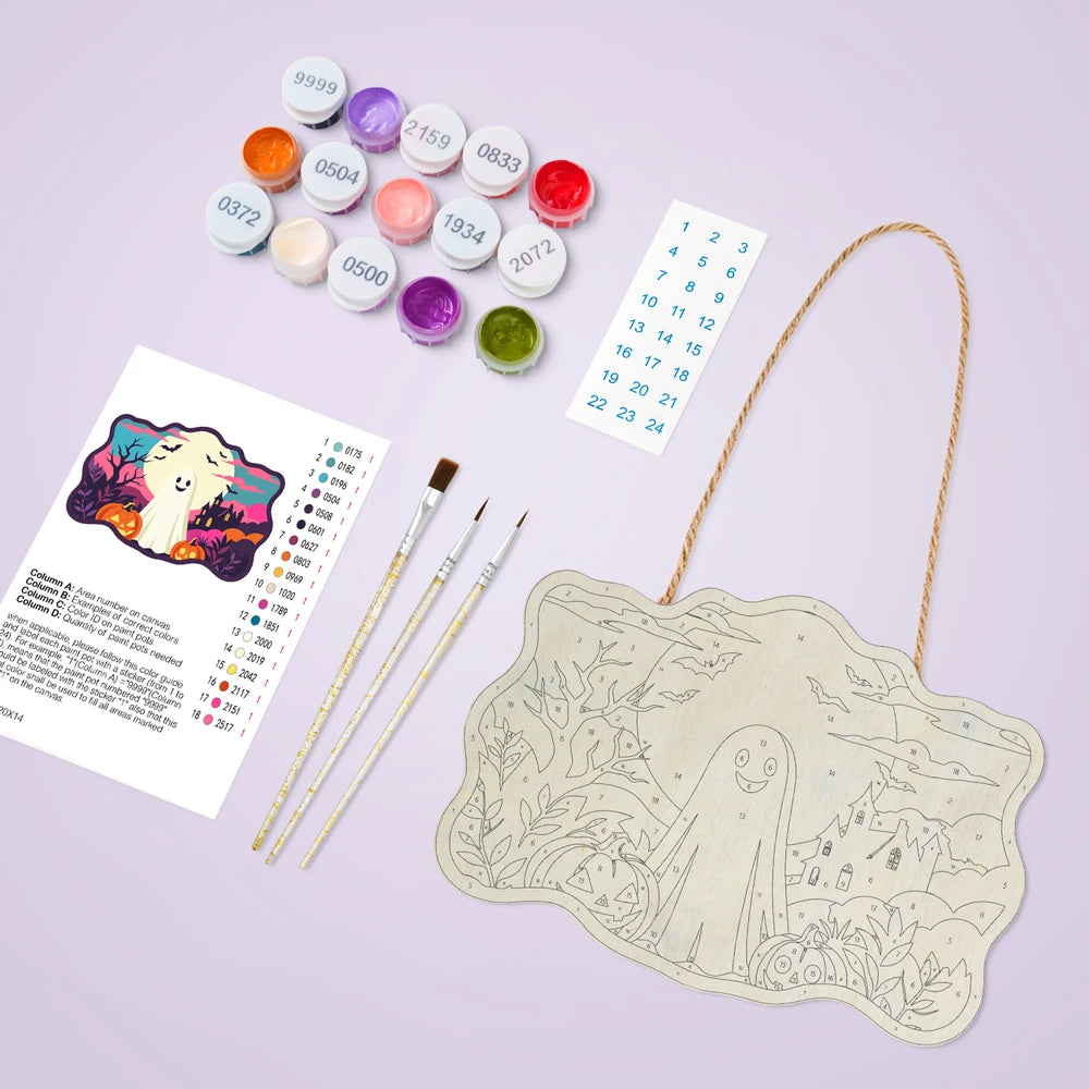 Paint by Numbers - Wooden Door Hanger | Friendly Ghost Under the Full Moon