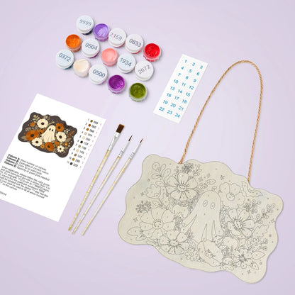 Paint by Numbers - Wooden Door Hanger | Ghost Among Autumn Flowers