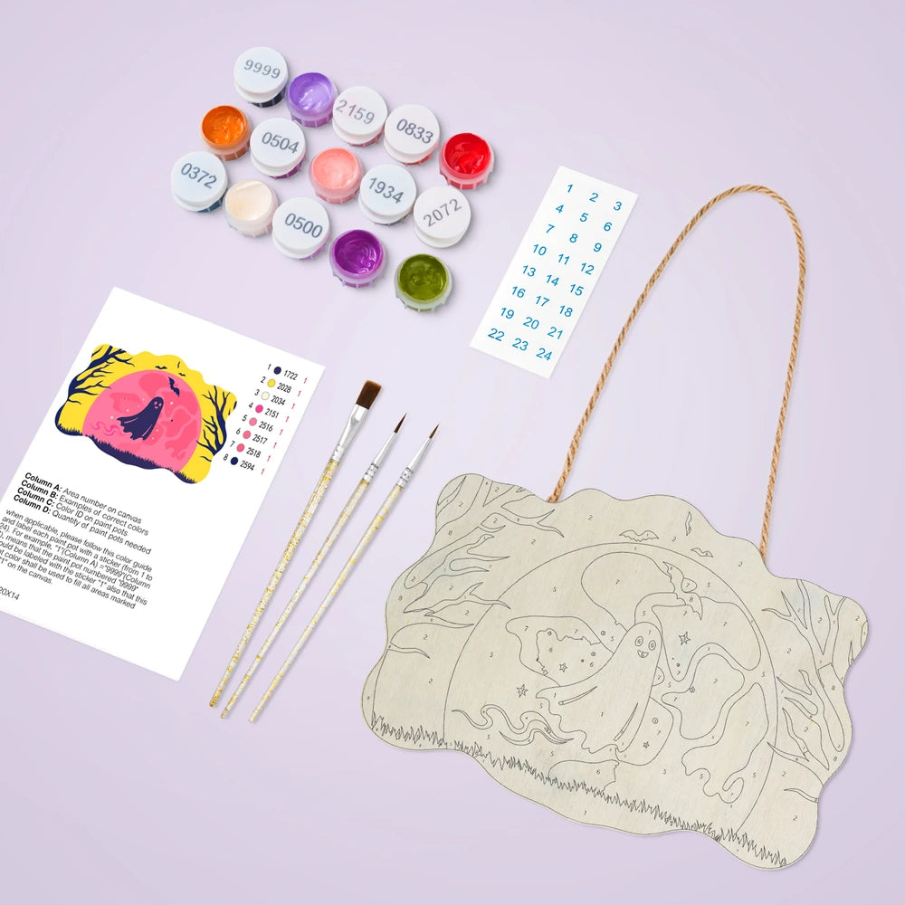 
Paint by Numbers - Wooden Door Hanger | Ghost in the Pink Moon